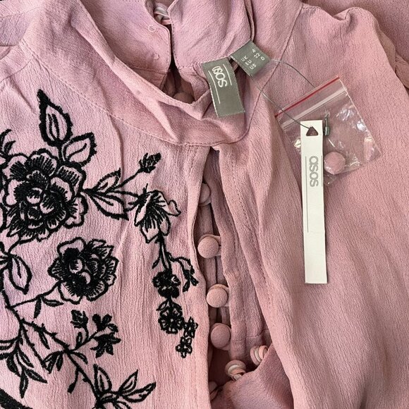ASOS Women's Light Pink Viscose Embroidered Keyhole Top - Size 0 - NWT - Picture 2 of 3